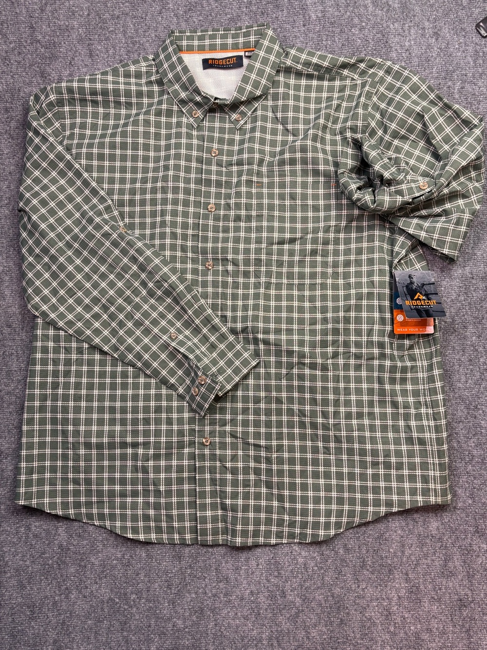 NWT Ridgecut Toughwear Men’s 2XL Green Plaid Vented Work Shirt